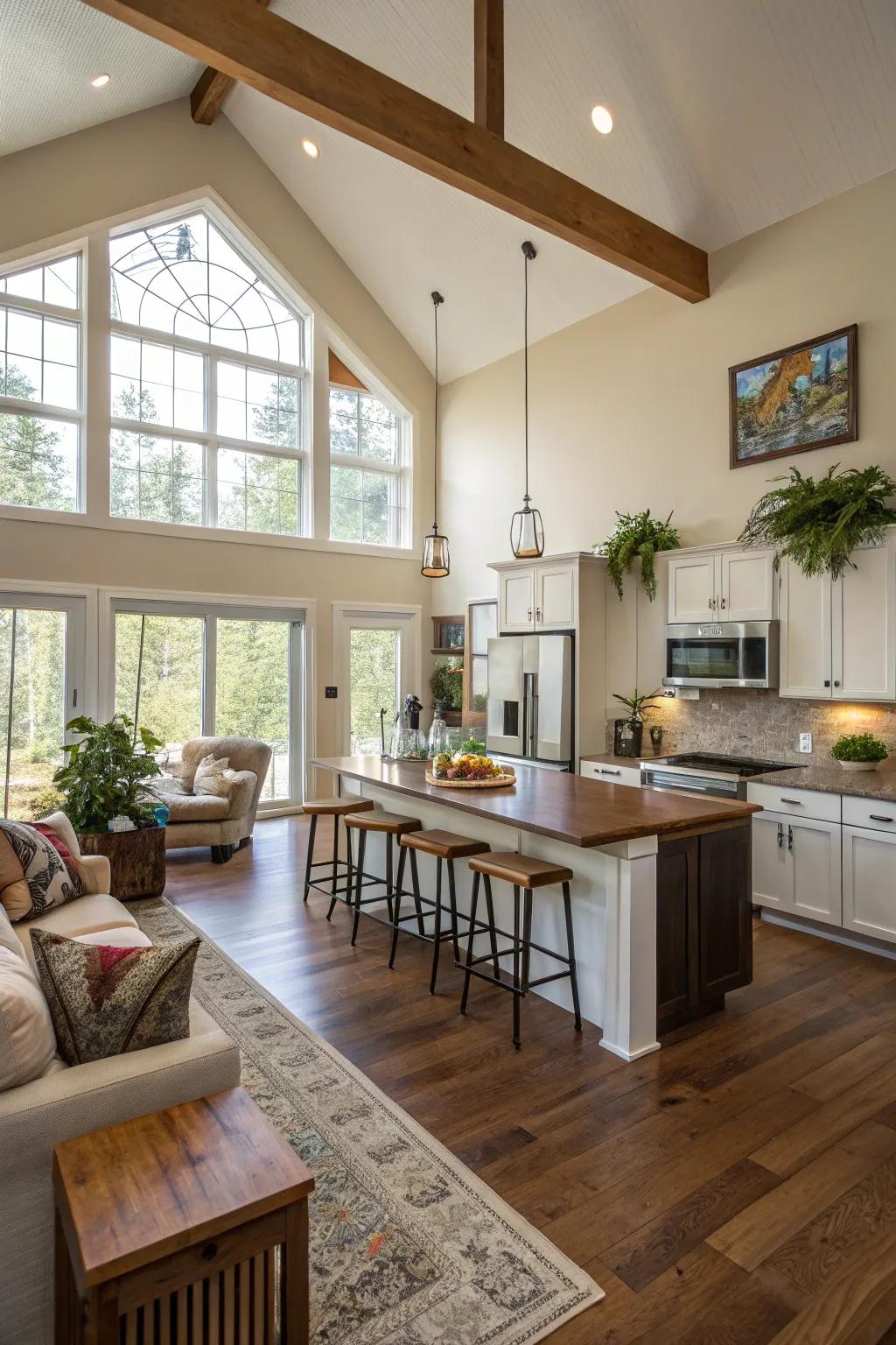 An open layout increases the sense of space and connectivity in this kitchen.