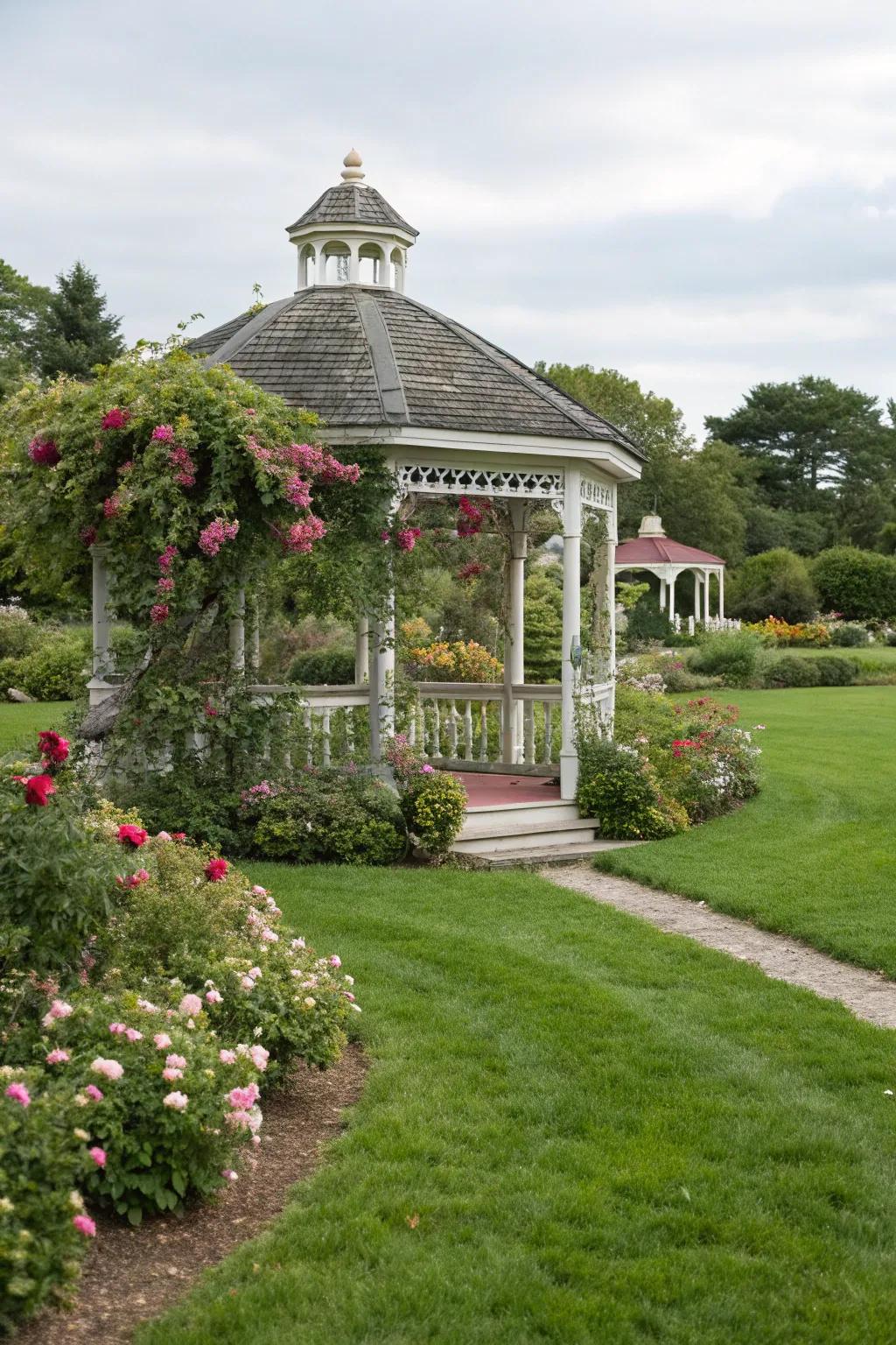 A beautiful pavilion that adds shade and elegance to the garden.