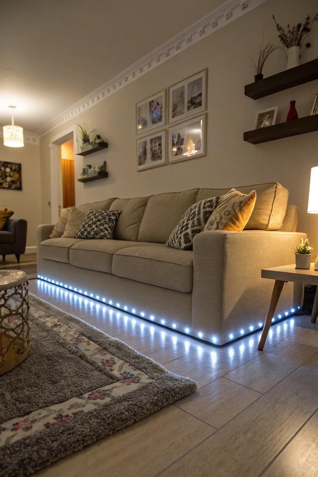 Give your sofa a modern twist with under-lighting.