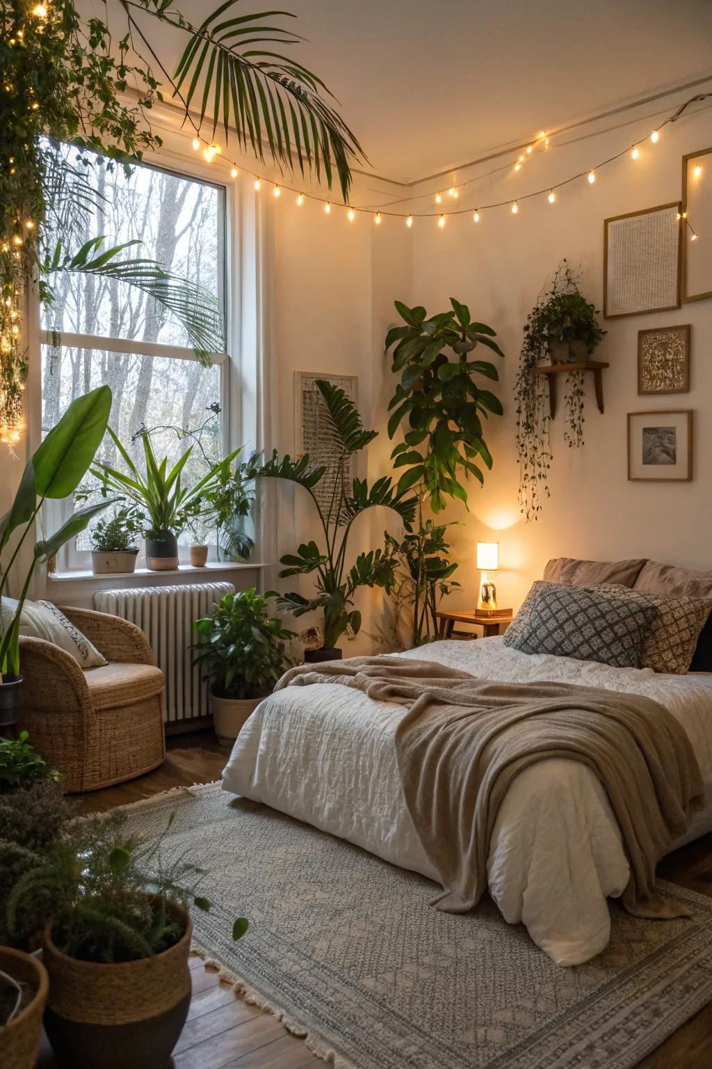 Indoor plants add vibrancy and a touch of nature to the interior.