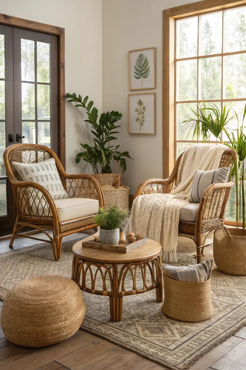 Earthy materials bring warmth and organic vibes.