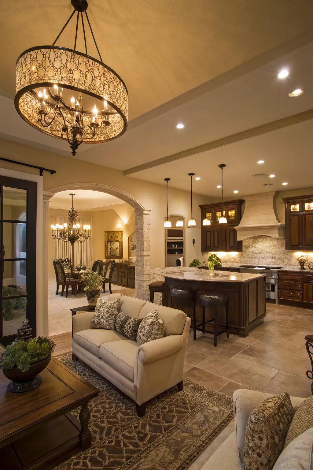 Stylish illumination enhances the ambiance and serves as a focal point.