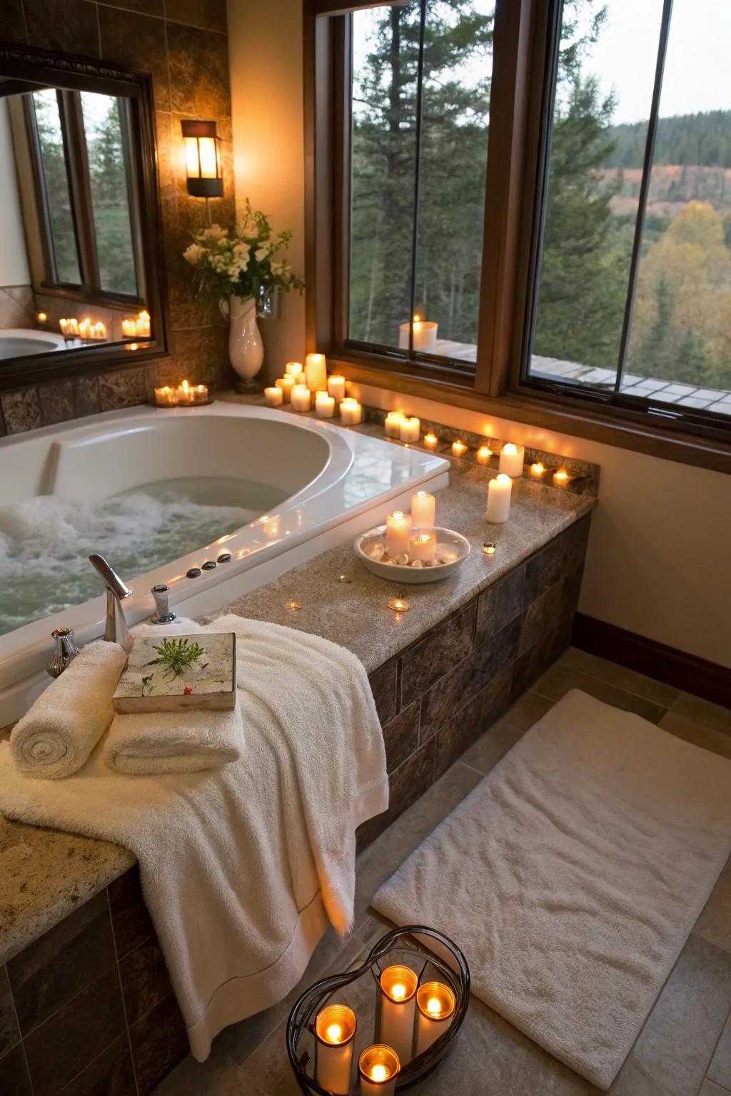 Warmth and comfort are accentuated with cozy features around the jacuzzi tub.