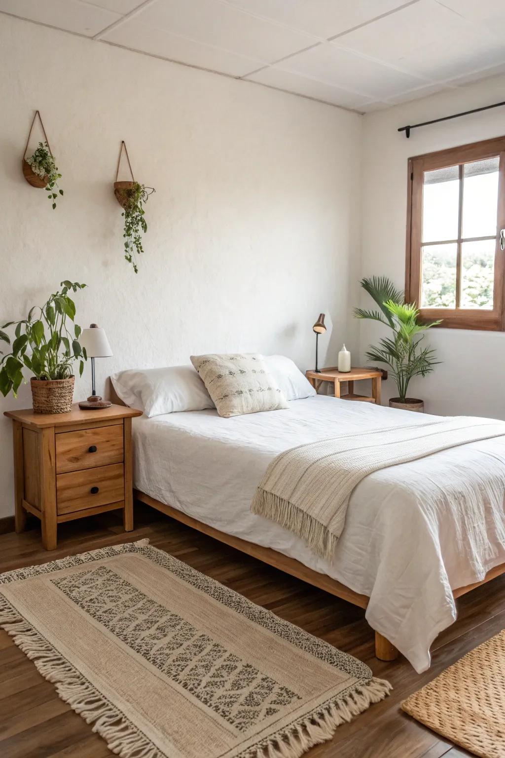 A minimalist sleeping area characterized by pure aesthetics and sparse decor.