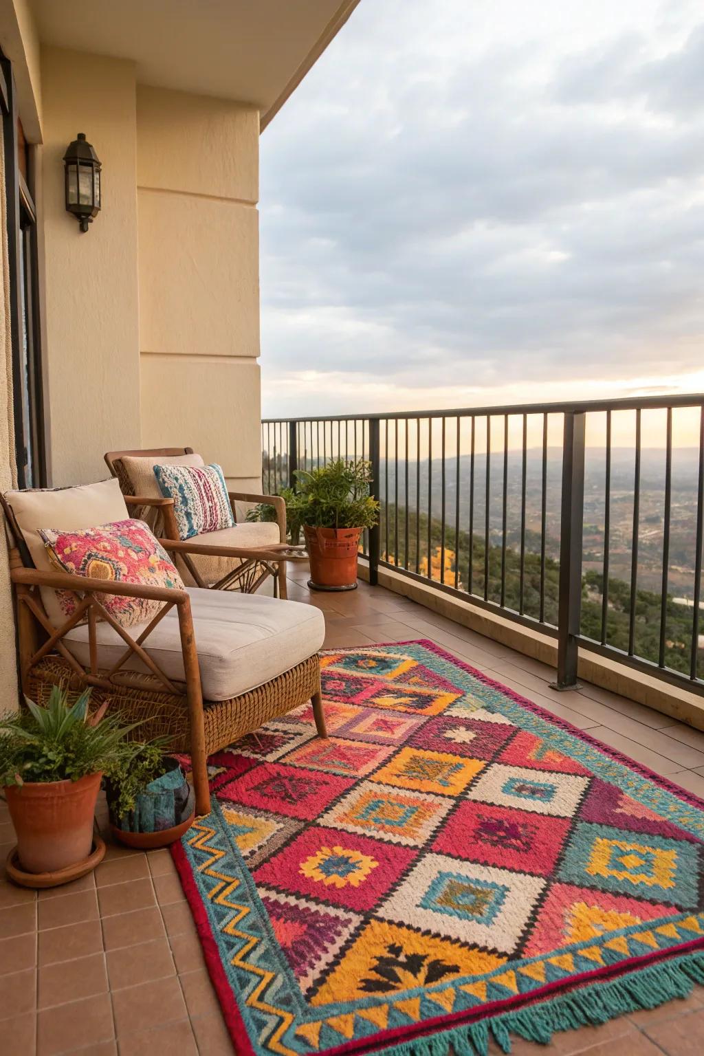 Contribute a dash of panache using an elegant outdoor carpet.