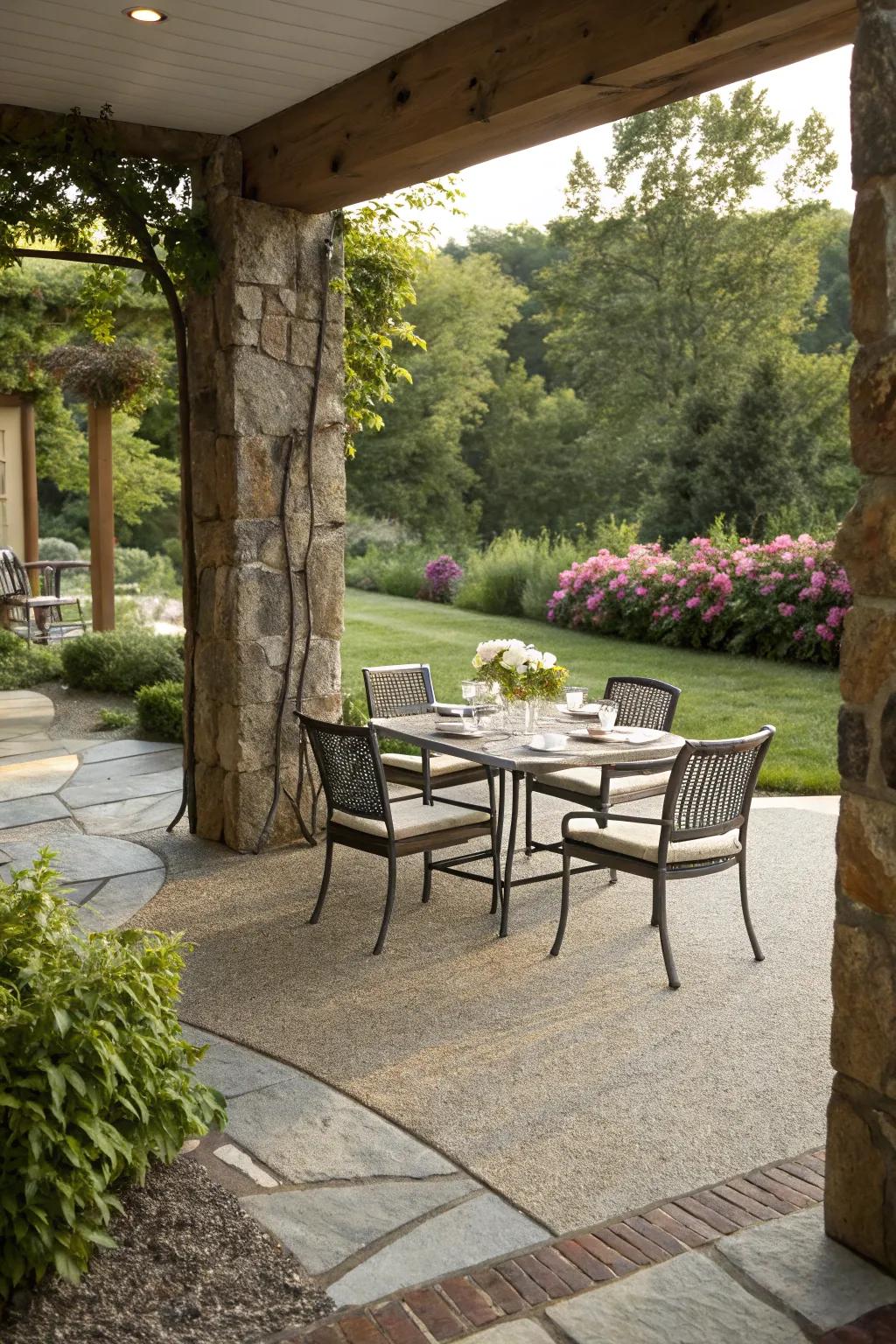 A charming dining area on a contemporary patio.
