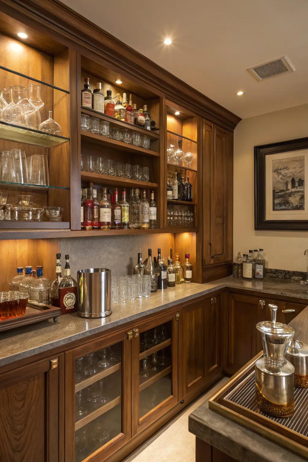 A well-equipped bar is the heart of any whiskey room.