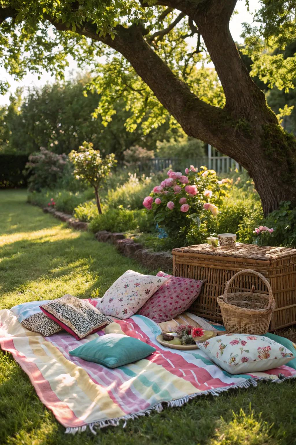 An outdoor picnic setup creates a charming Mother's Day celebration.