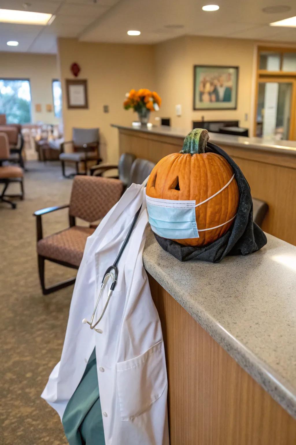 A decorative gourd dressed as a physician brings smiles to everyone.