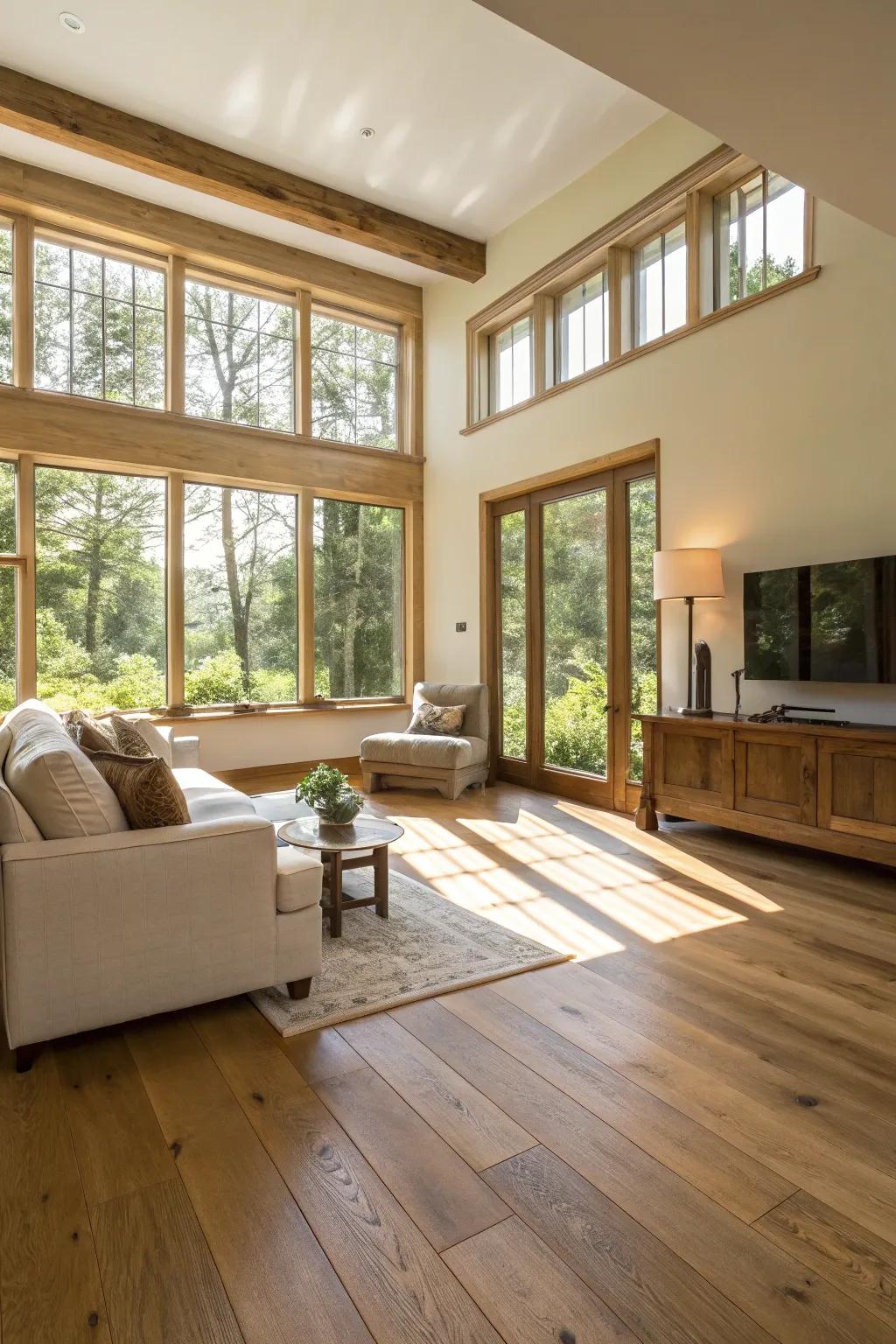 Natural light enhances the beauty of oak flooring.