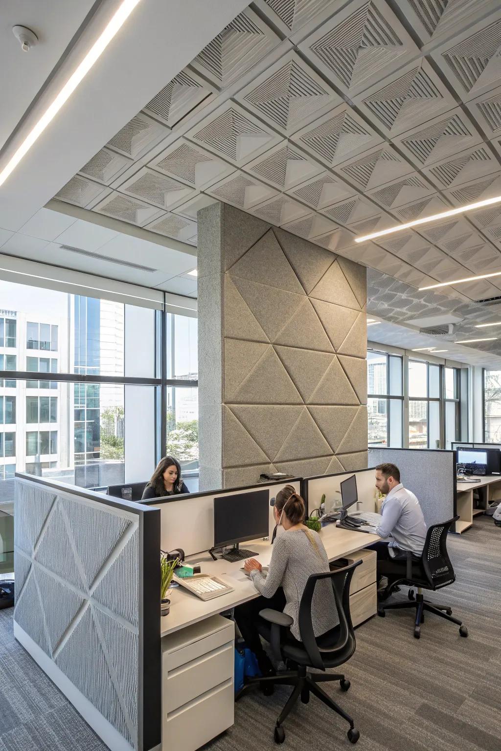 Acoustic panels help craft quiet zones in bustling office environments.