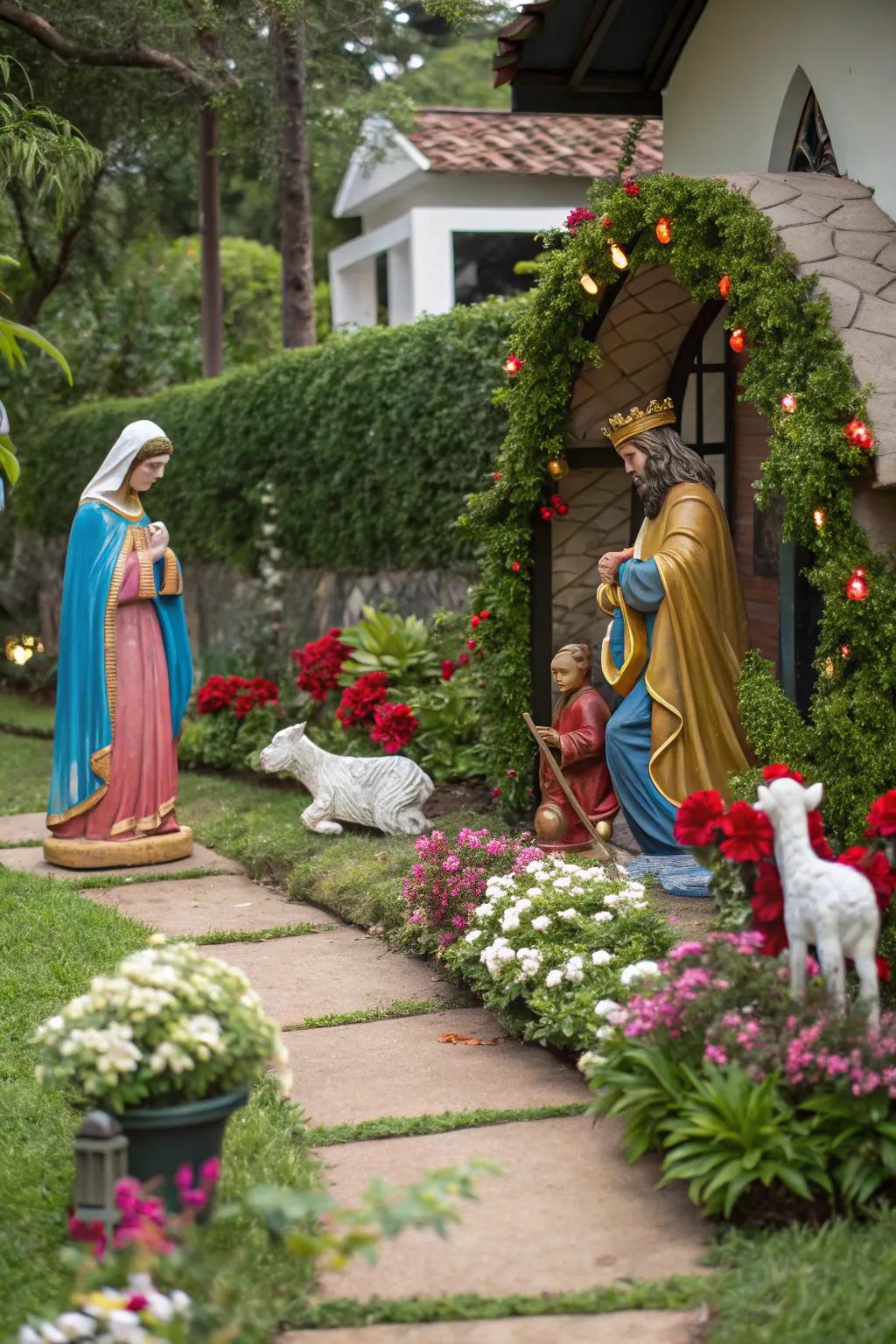 Add a splash of color with artistic nativity figures.