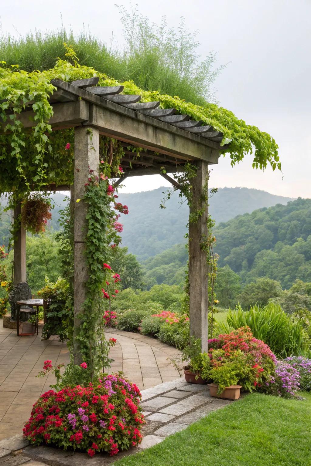 A living roof offers a green and eco-friendly retreat.