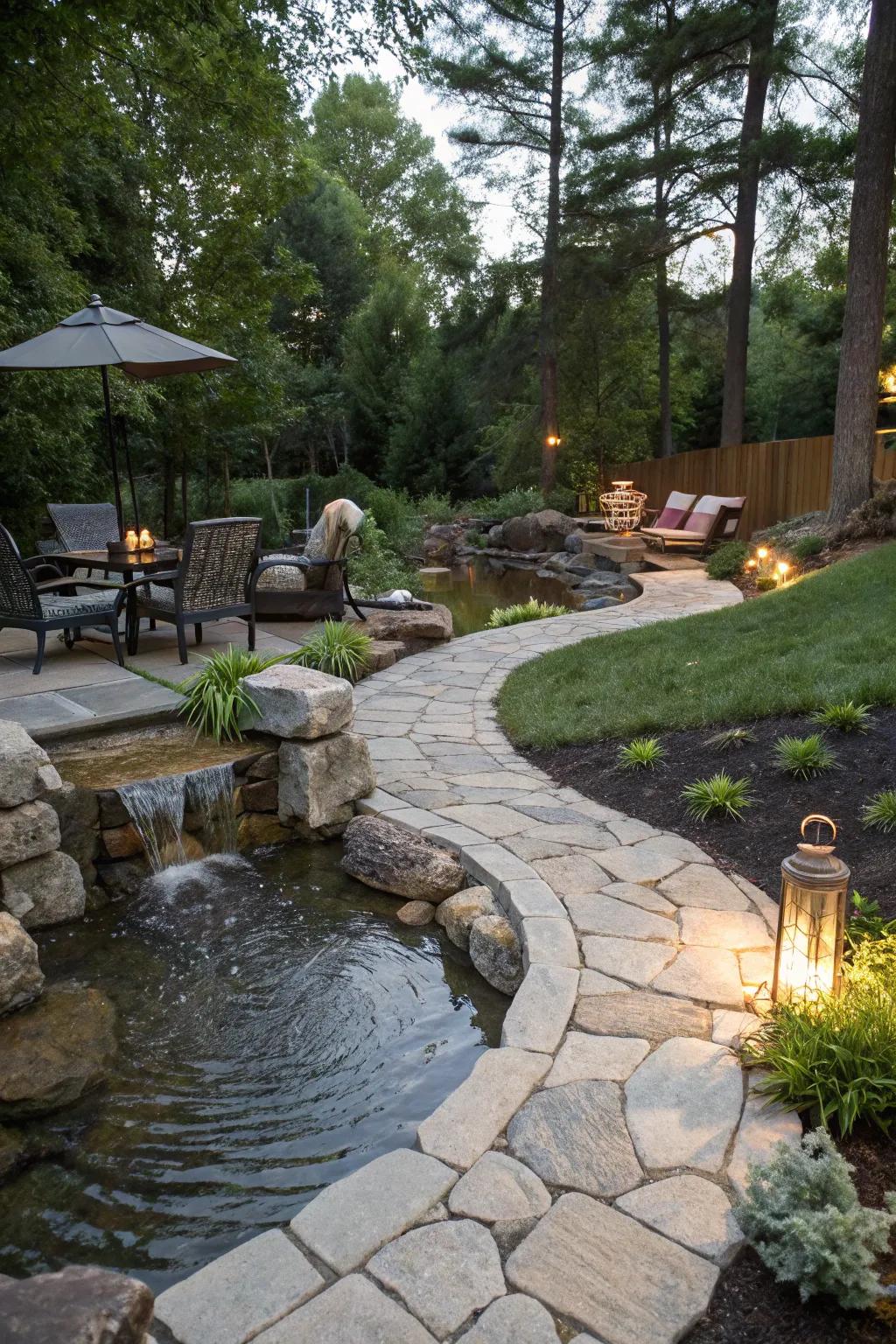 A trail and relaxation spot encourages unwinding by your stream.