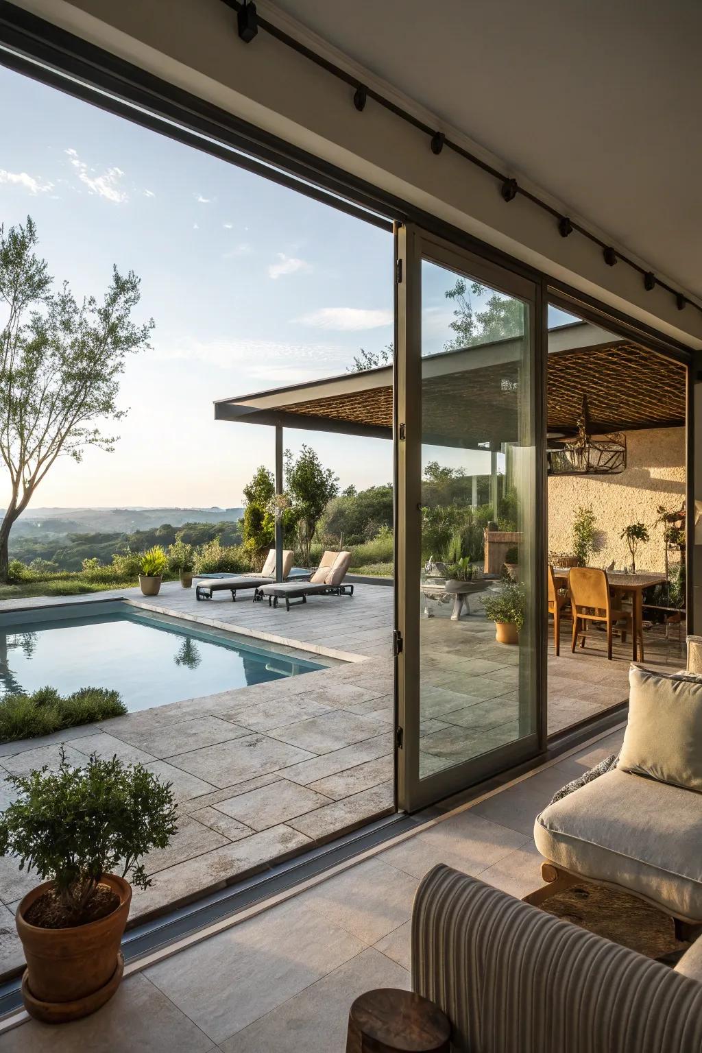 Experience smooth interior-exterior dwelling using vast sliding glass doors.