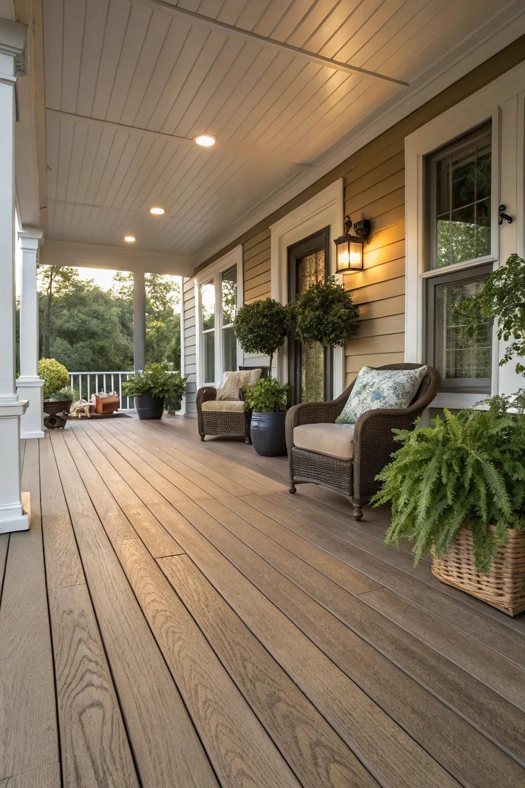 Versatile flooring options transform the porch's vibe.