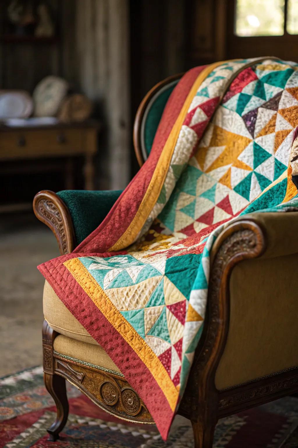 Bold solid binding frames quilts with striking contrast.