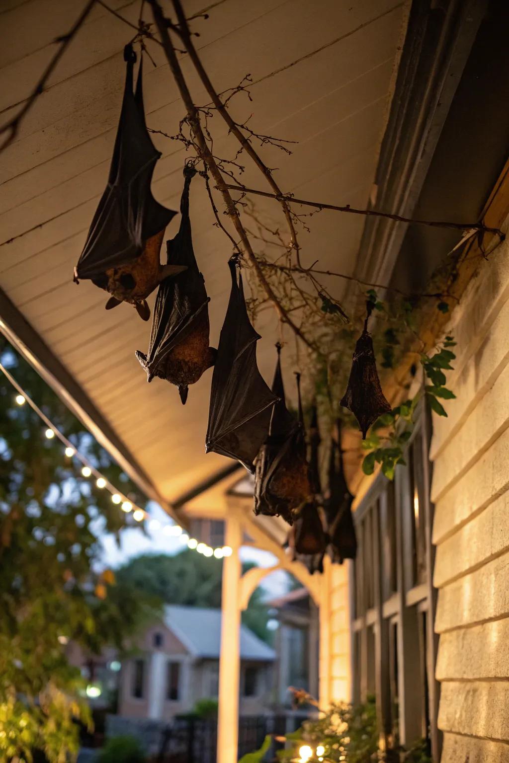 Bats hang ominously from the porch ceiling, ready to take flight.