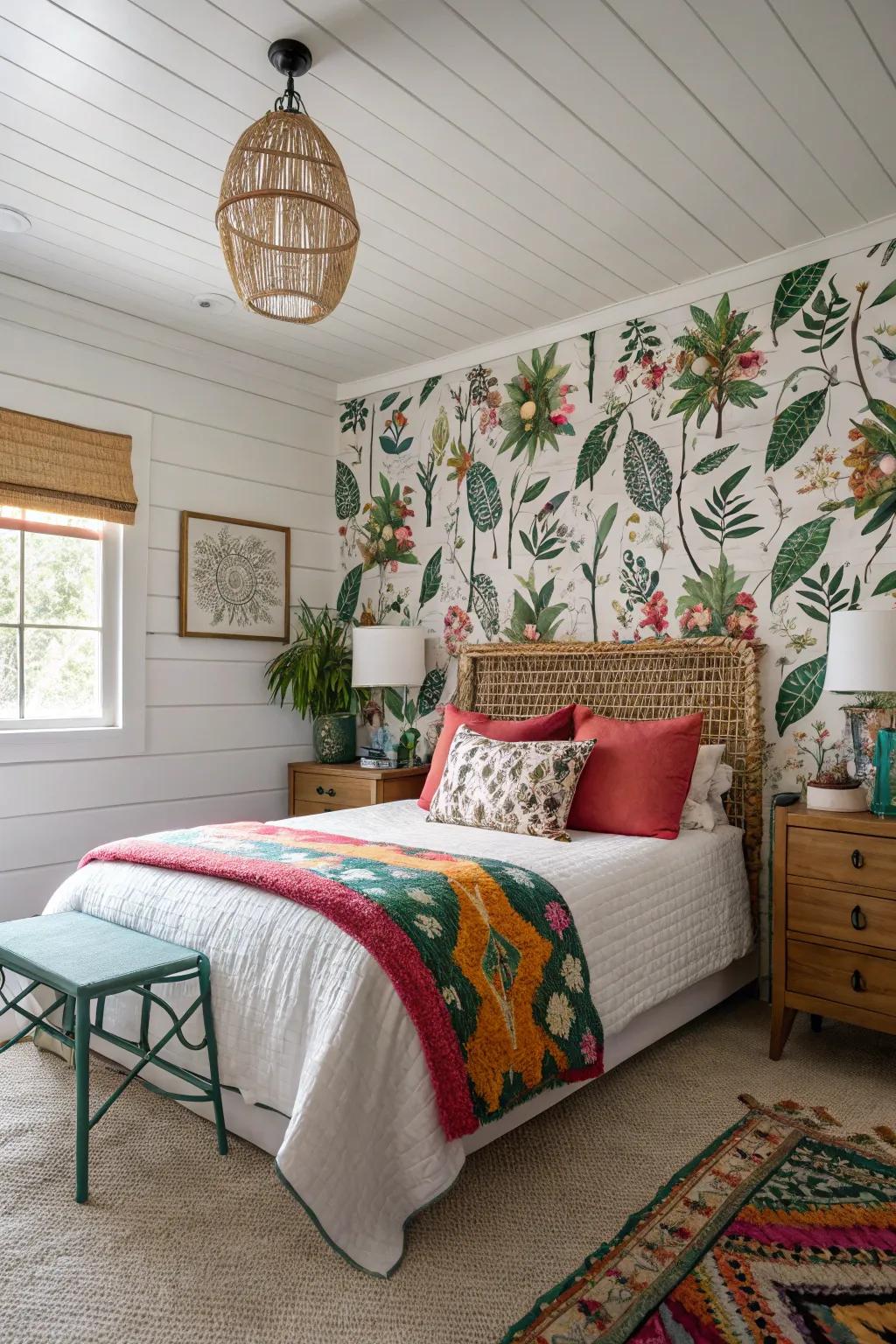 Unite planks and wall coverings for a distinctive and revitalizing personal space design.