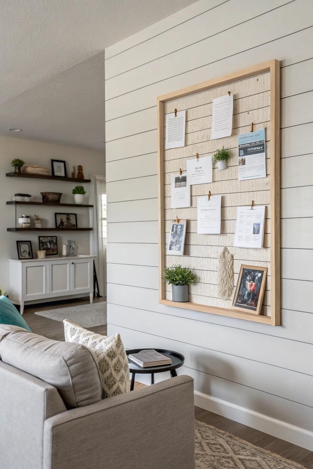 Embrace simplicity with a minimalist shiplap bulletin board.