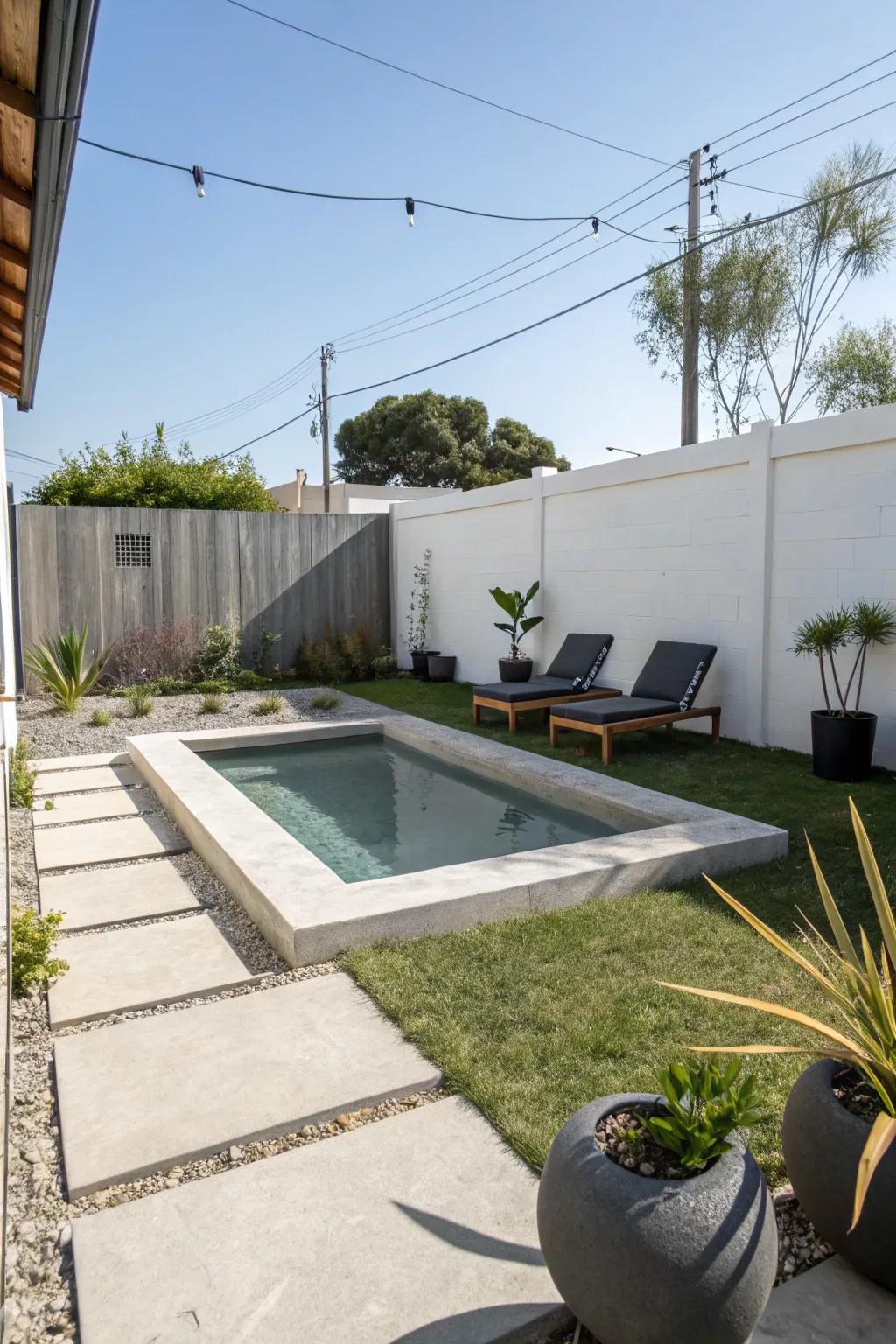 A sleek pre-cast plunge pool perfectly fitting into a small yard.