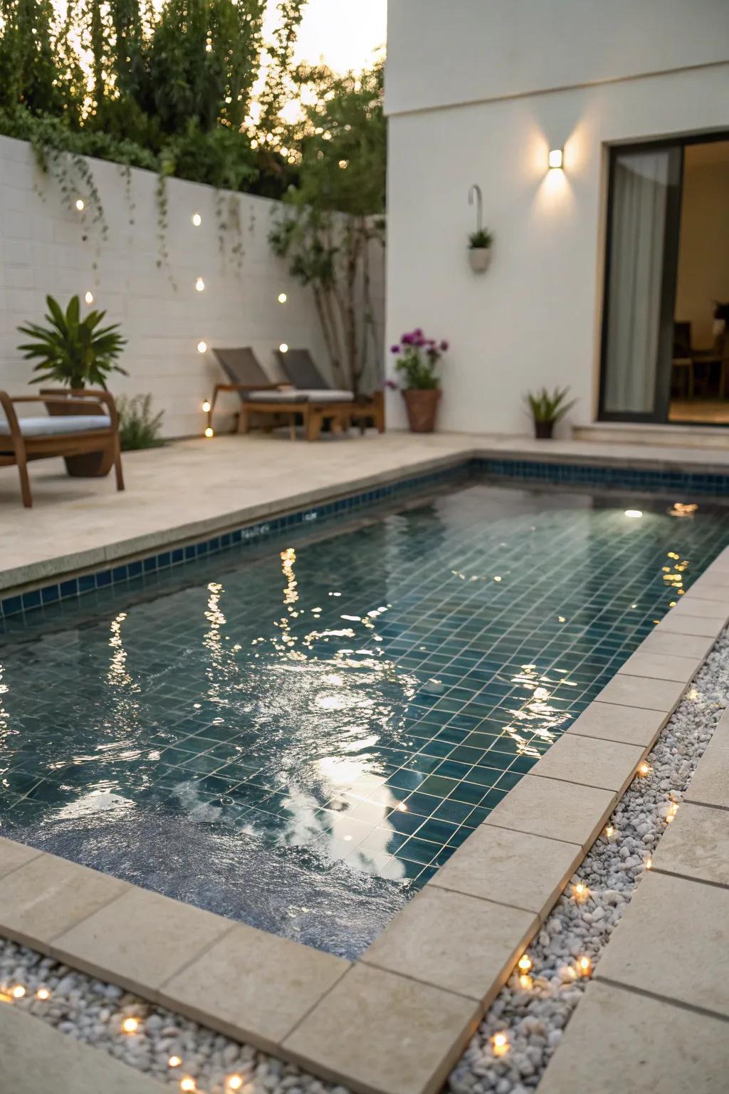 Reflective tiles add sparkle to small pools.