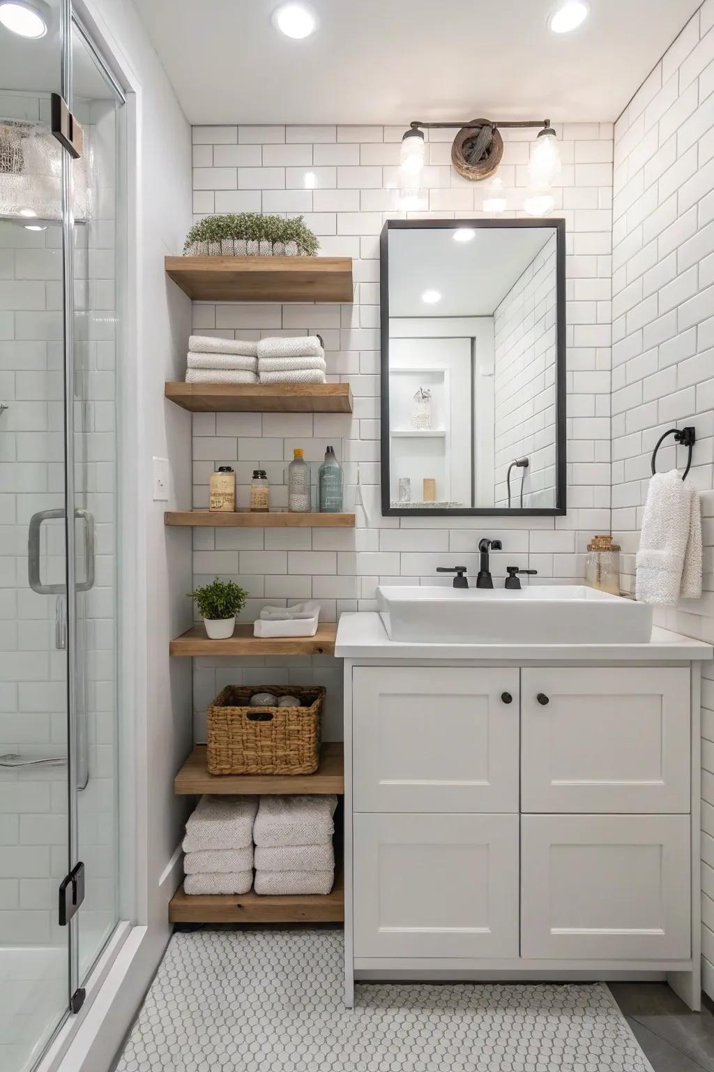 Smart storage keeps the bathroom organized and stylish.