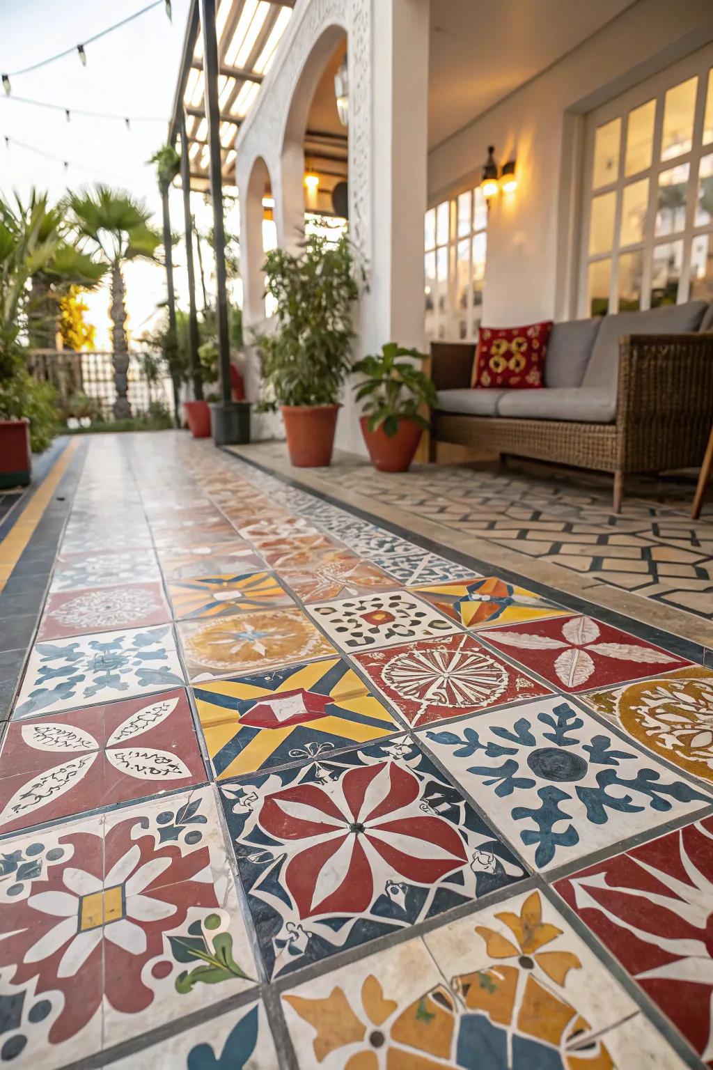 Designed deck surfaces add brightening pizazz to your patio floor.