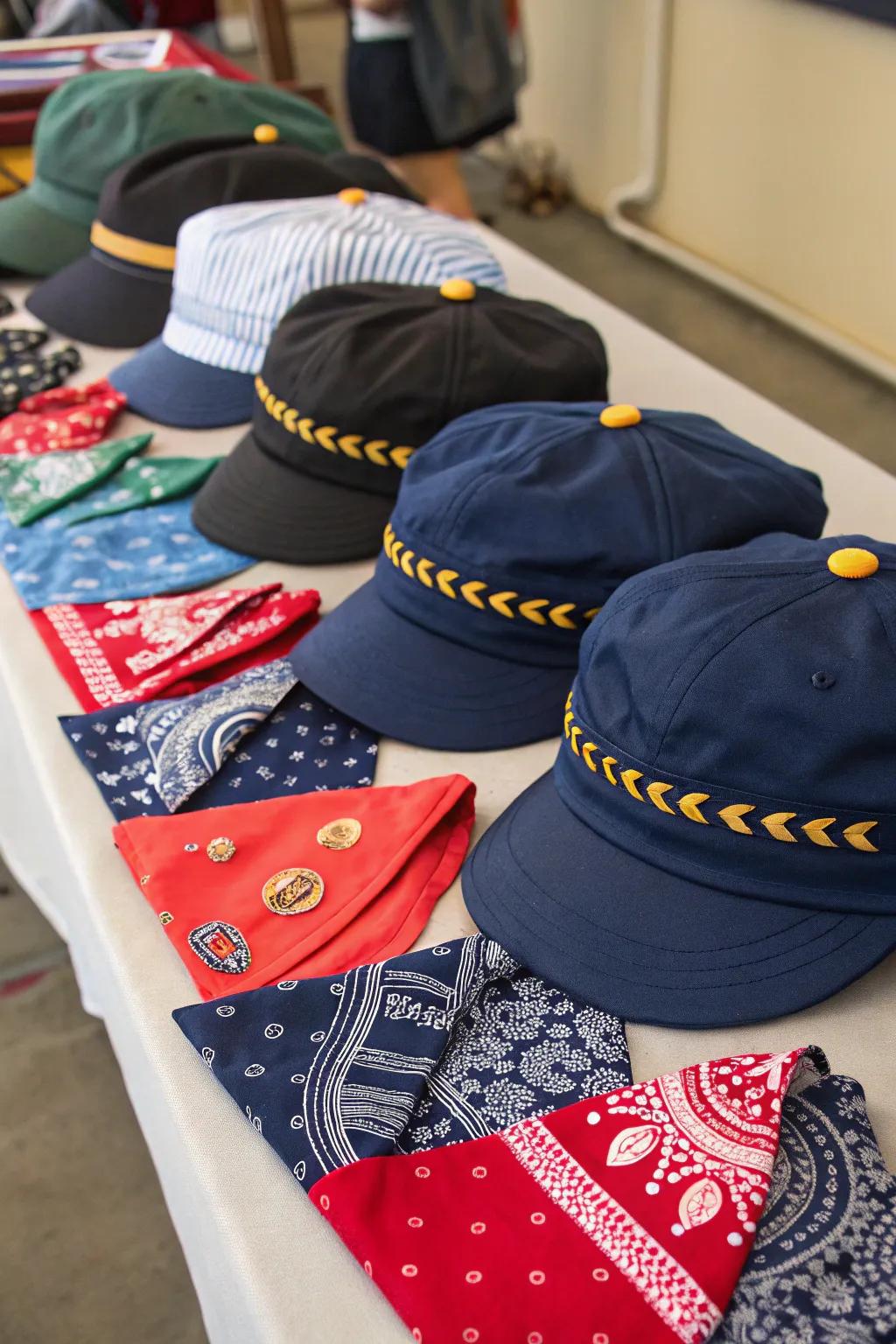 Conductor hats and bandanas make great party wear.