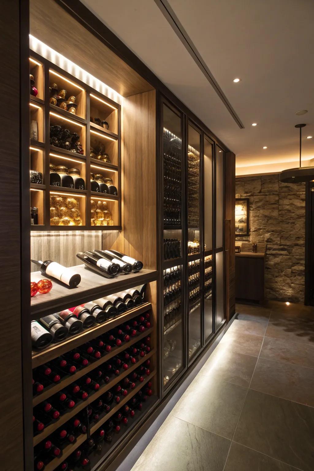 Lit shelves convert wine bottles into an engaging display.