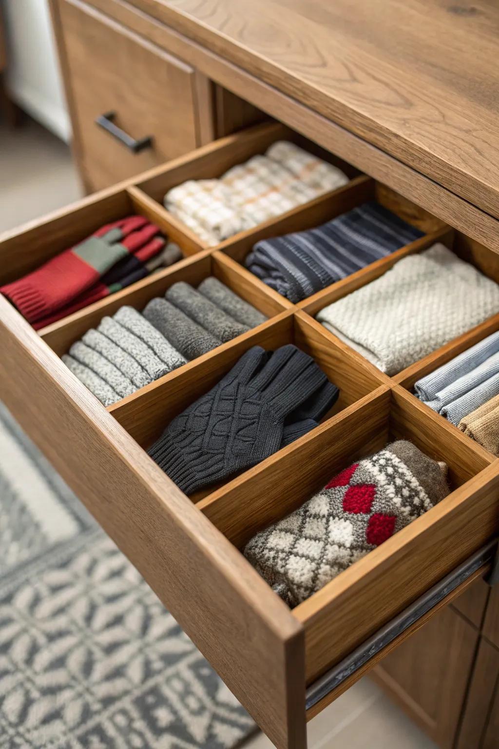 Arrange extras with cabinet dividers.
