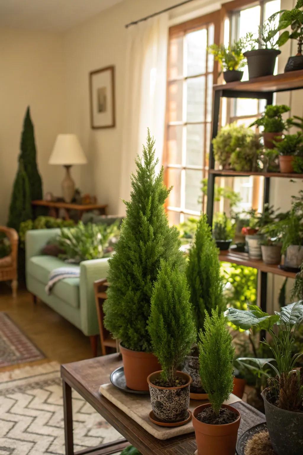 Coniferous shrubs brighten up the wintertime dwelling
