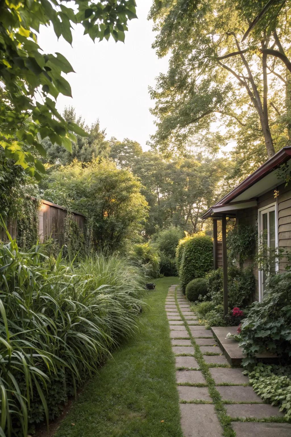 Tall greenery crafts a secluded verdant haven.