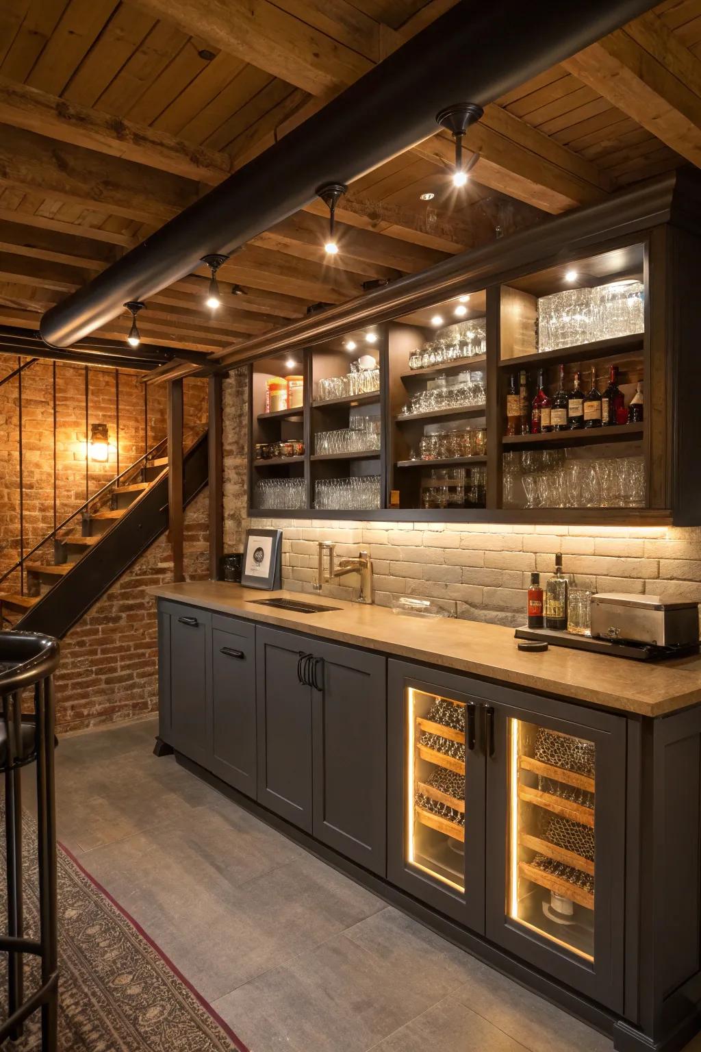 Efficient storage keeps your bar organized and stylish.