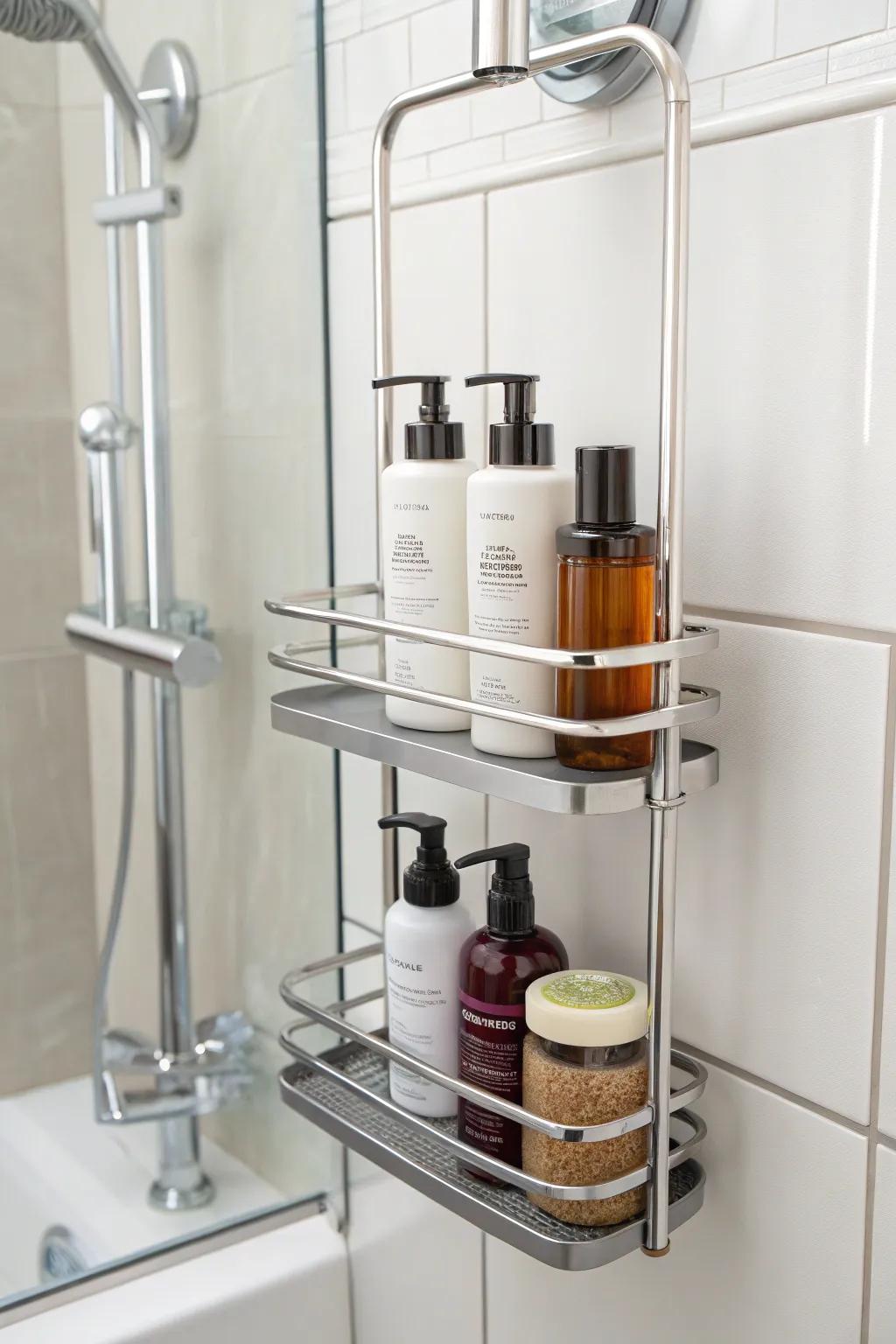 Personalize your storage with an adjustable shower caddy.