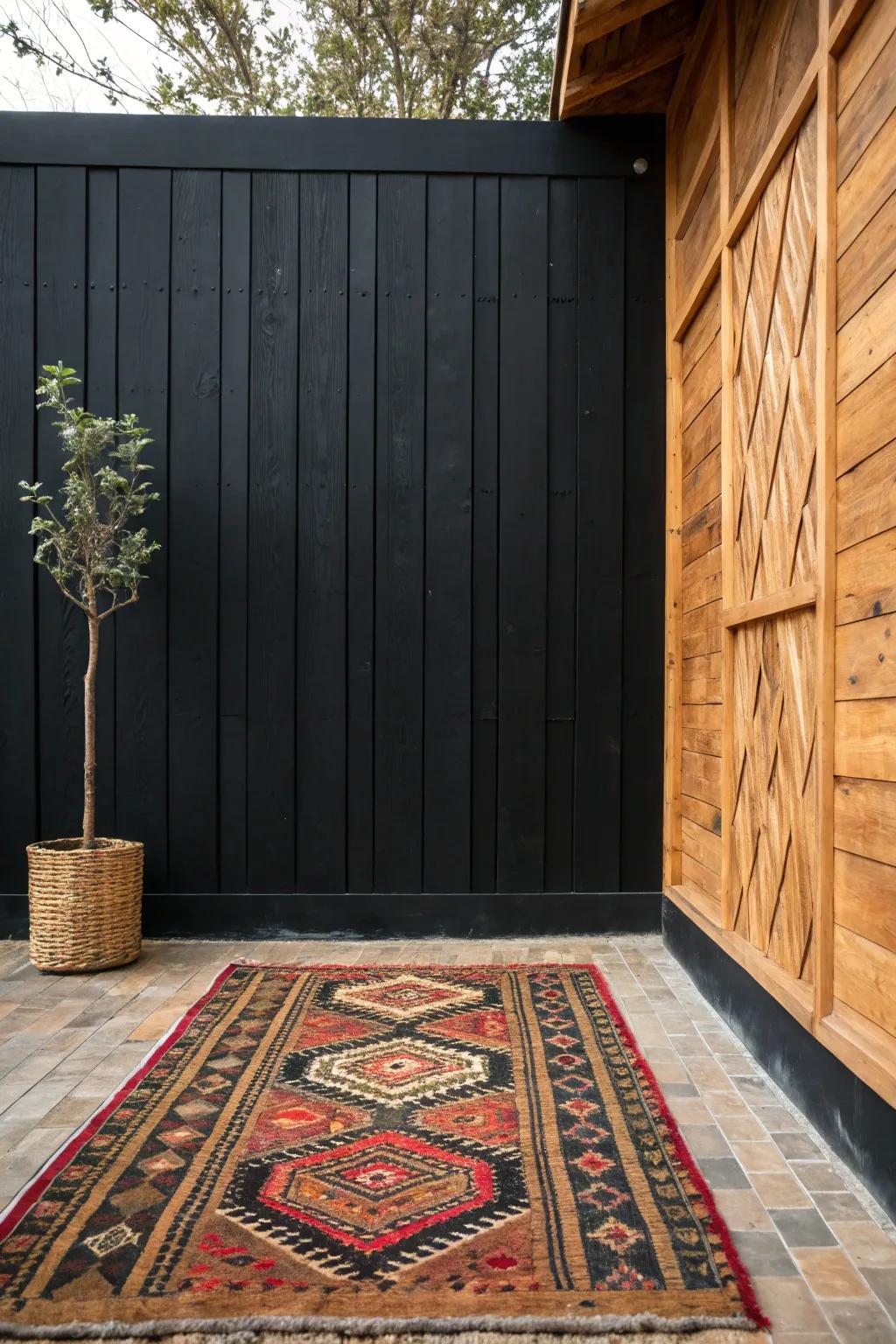 Textures and patterns enhancing a black wall.