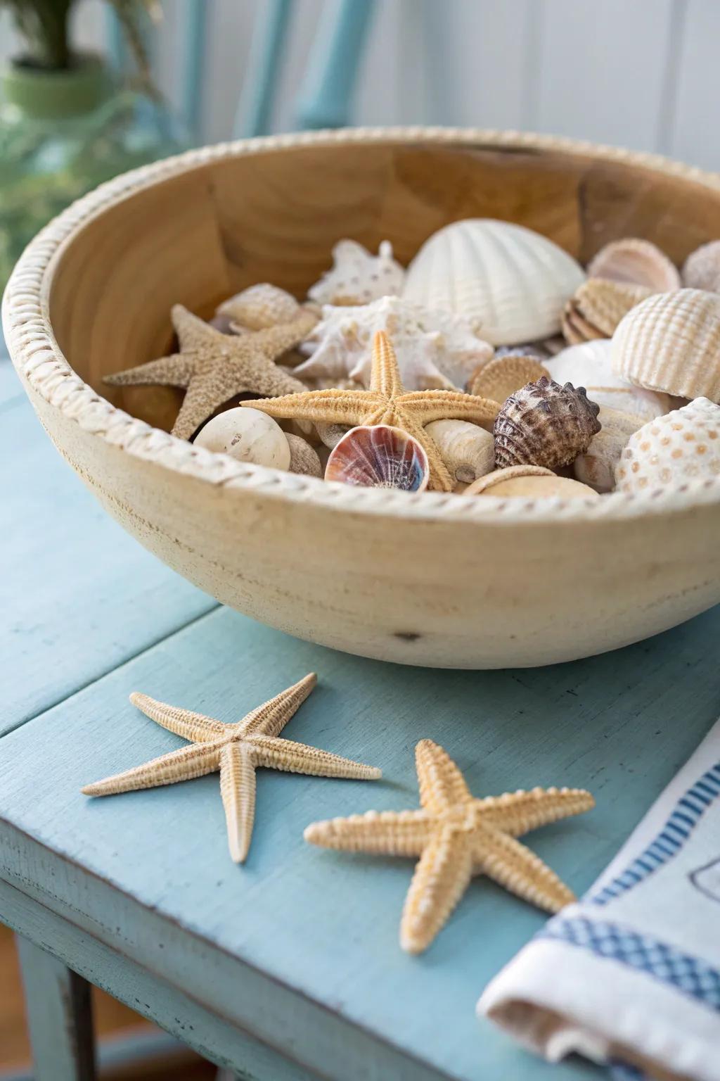 Bring the beach home with seashells and starfish