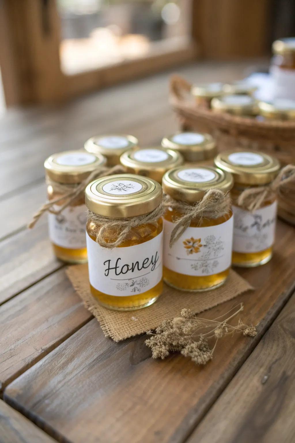 Mini honey jars add a sweet touch to your wedding day.