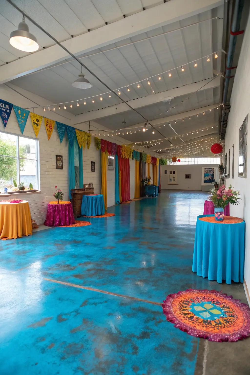 Stained concrete floors offer a burst of color and personality.