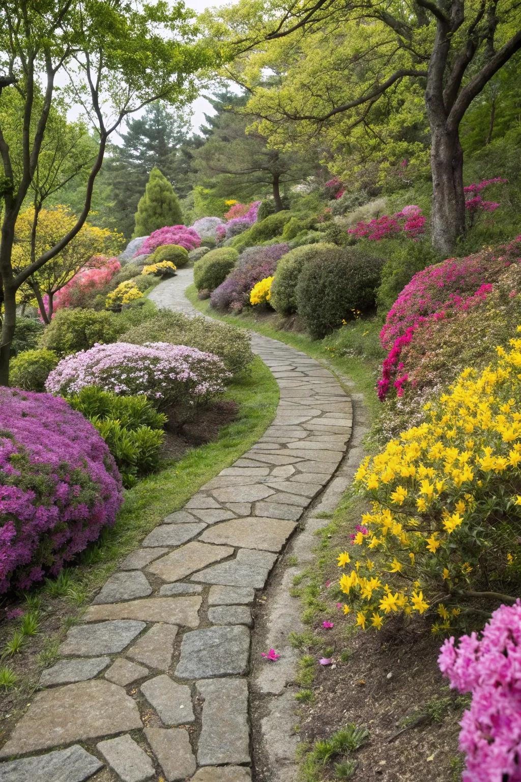 Garden pathways add charm and structure.