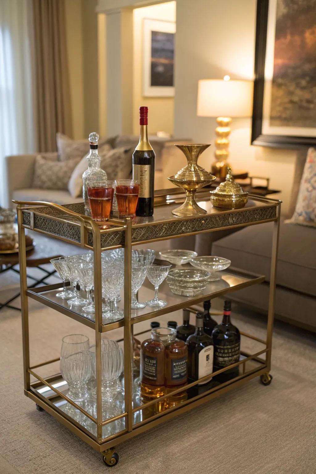 Add sophistication to your corner with a chic bar cart.