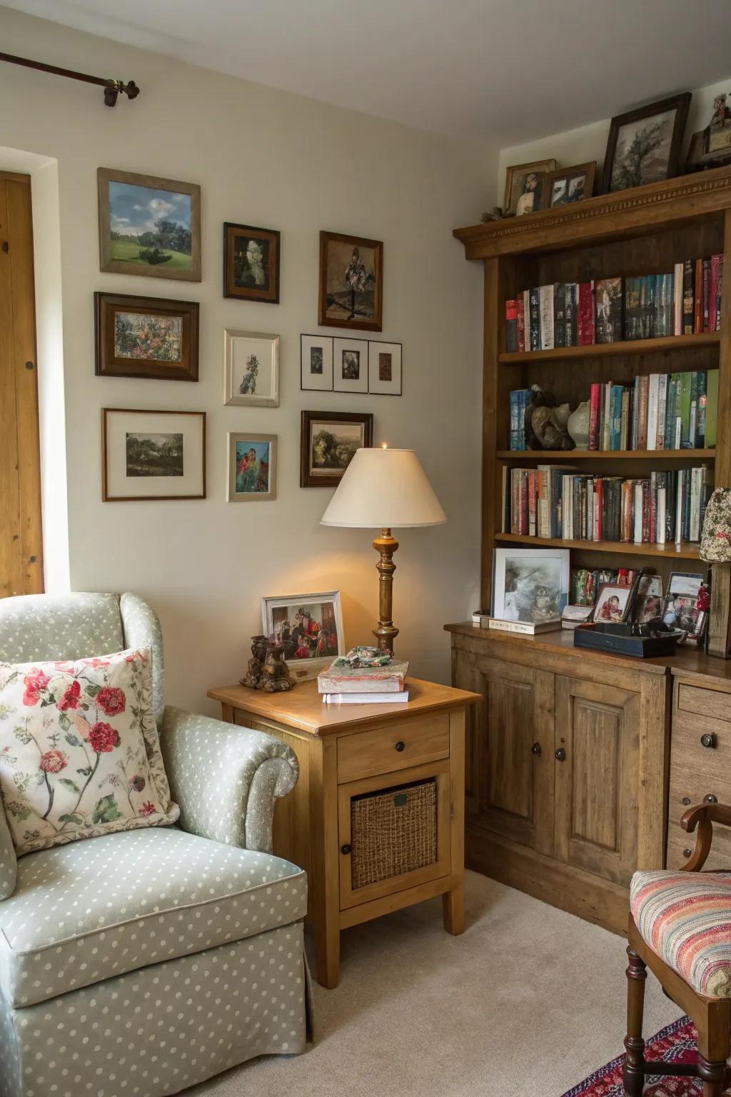 A cozy space filled with personal touches for a lived-in atmosphere.