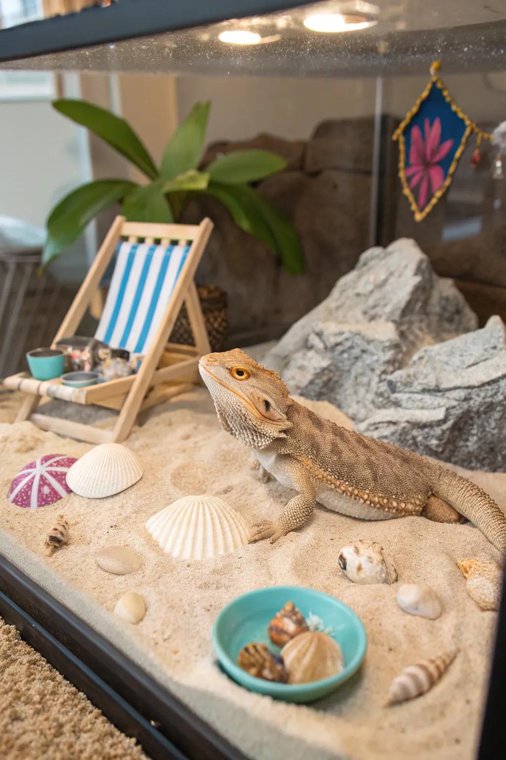 A beach-themed tank offering a coastal escape for your dragon.