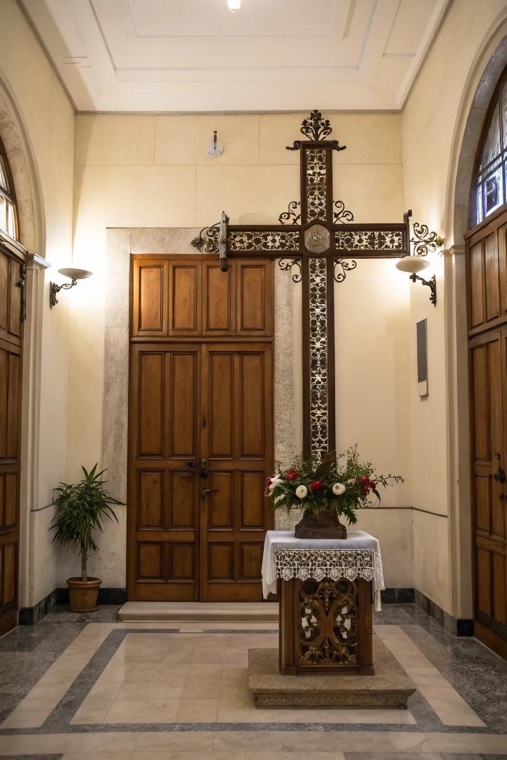 A stand-alone ornamental panel in an entryway.