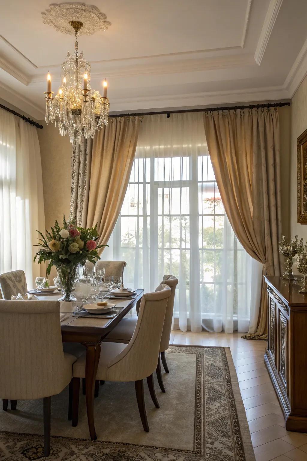 Curtains that enhance natural light in the dining room.