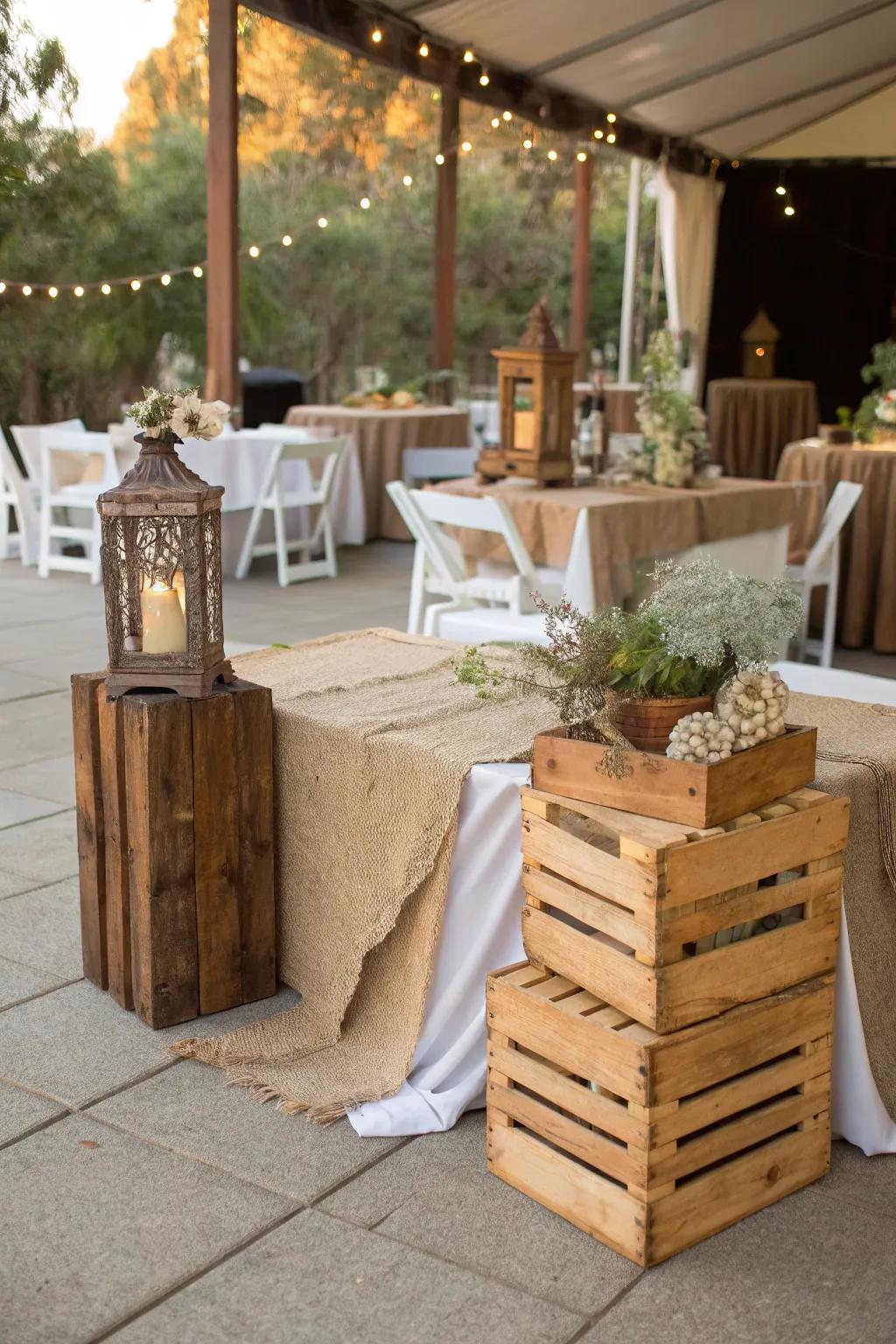 Rustic elements add charm to an outdoor engagement celebration.