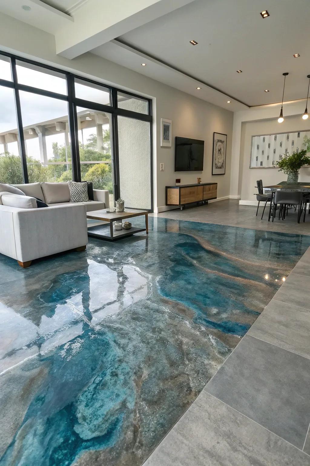 Let colors flow with river-inspired epoxy floor designs.