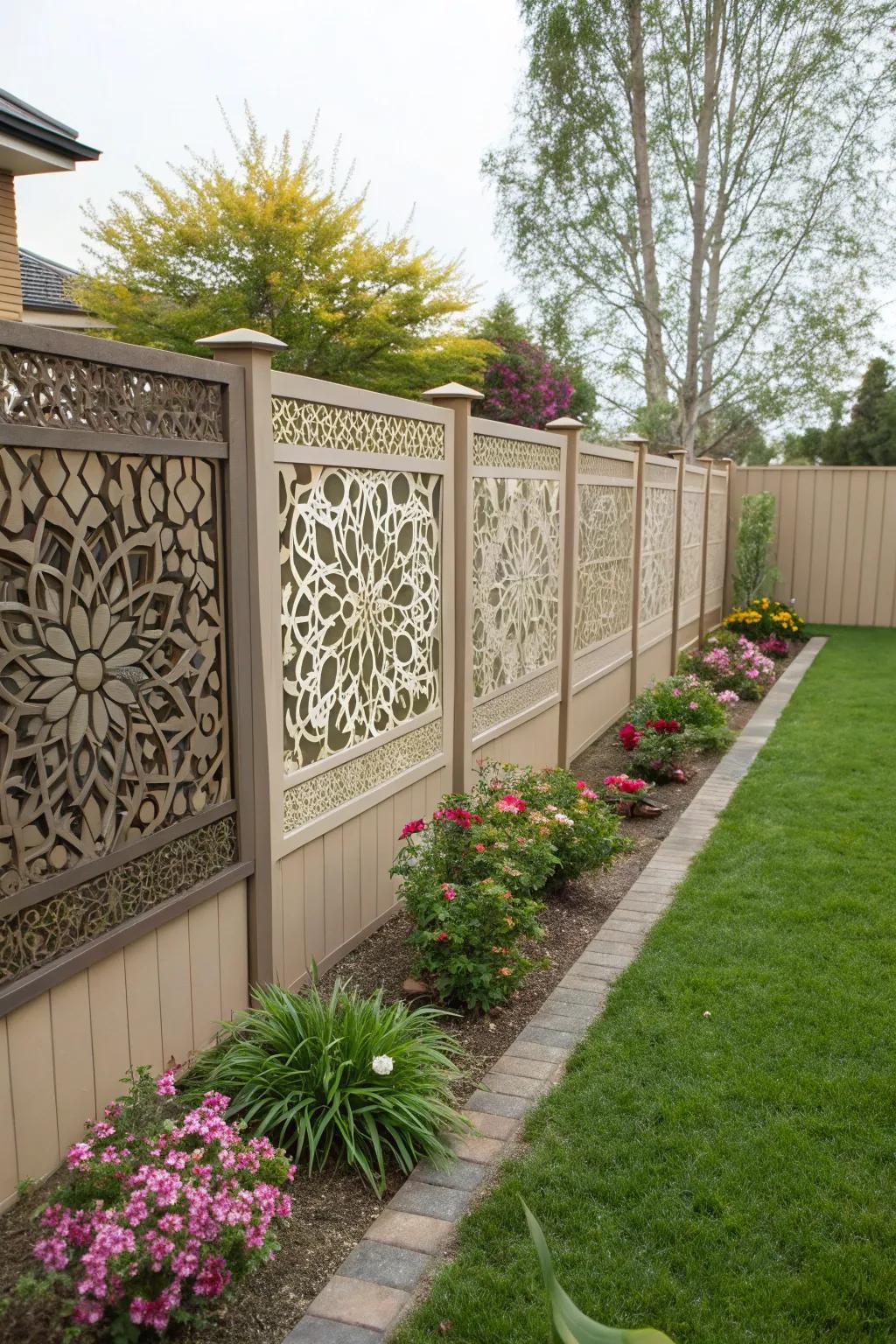 Ornamental boards with intricate designs contribute an artistic flair to any garden.