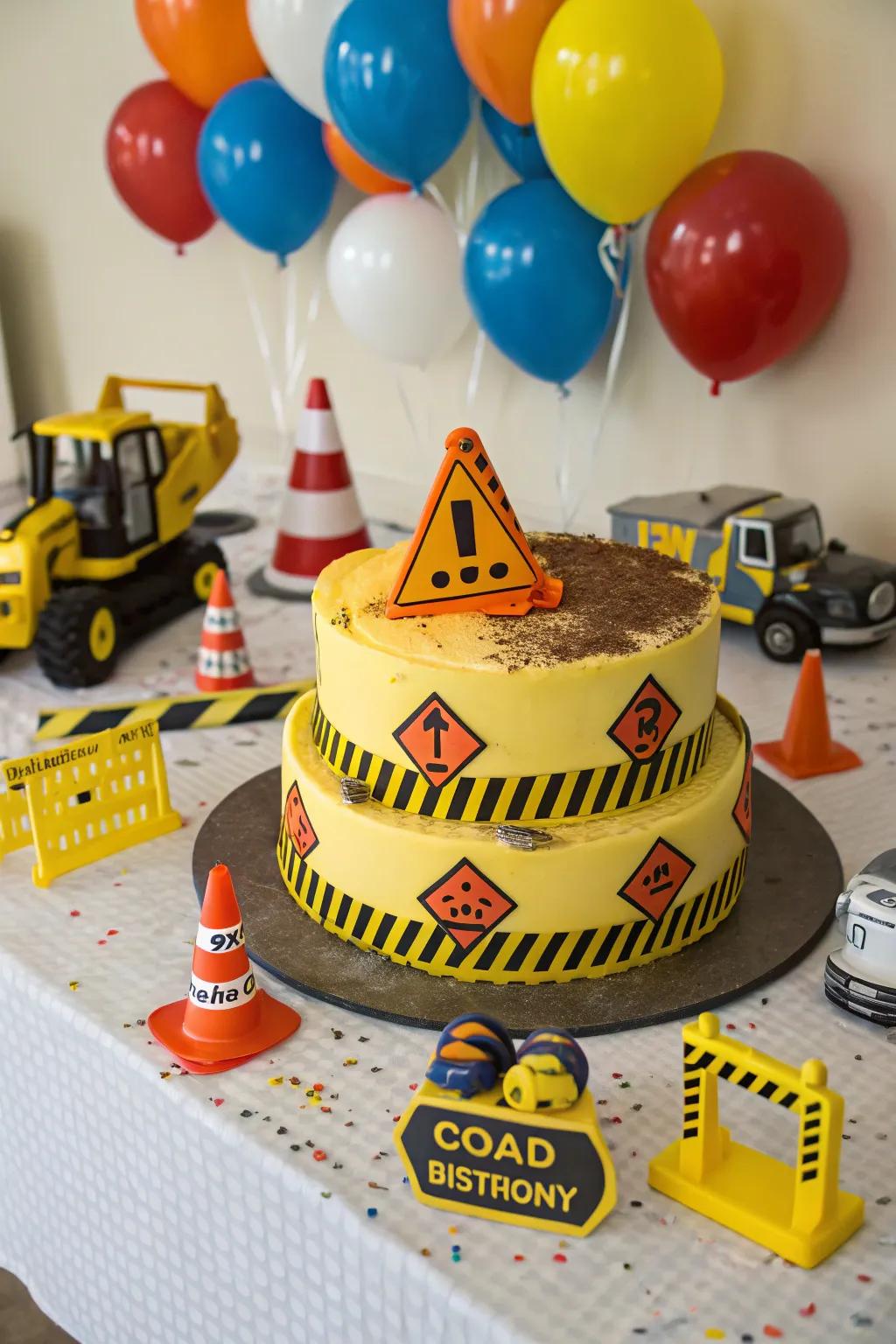 Proceed with laughter with this warning-themed birthday cake!