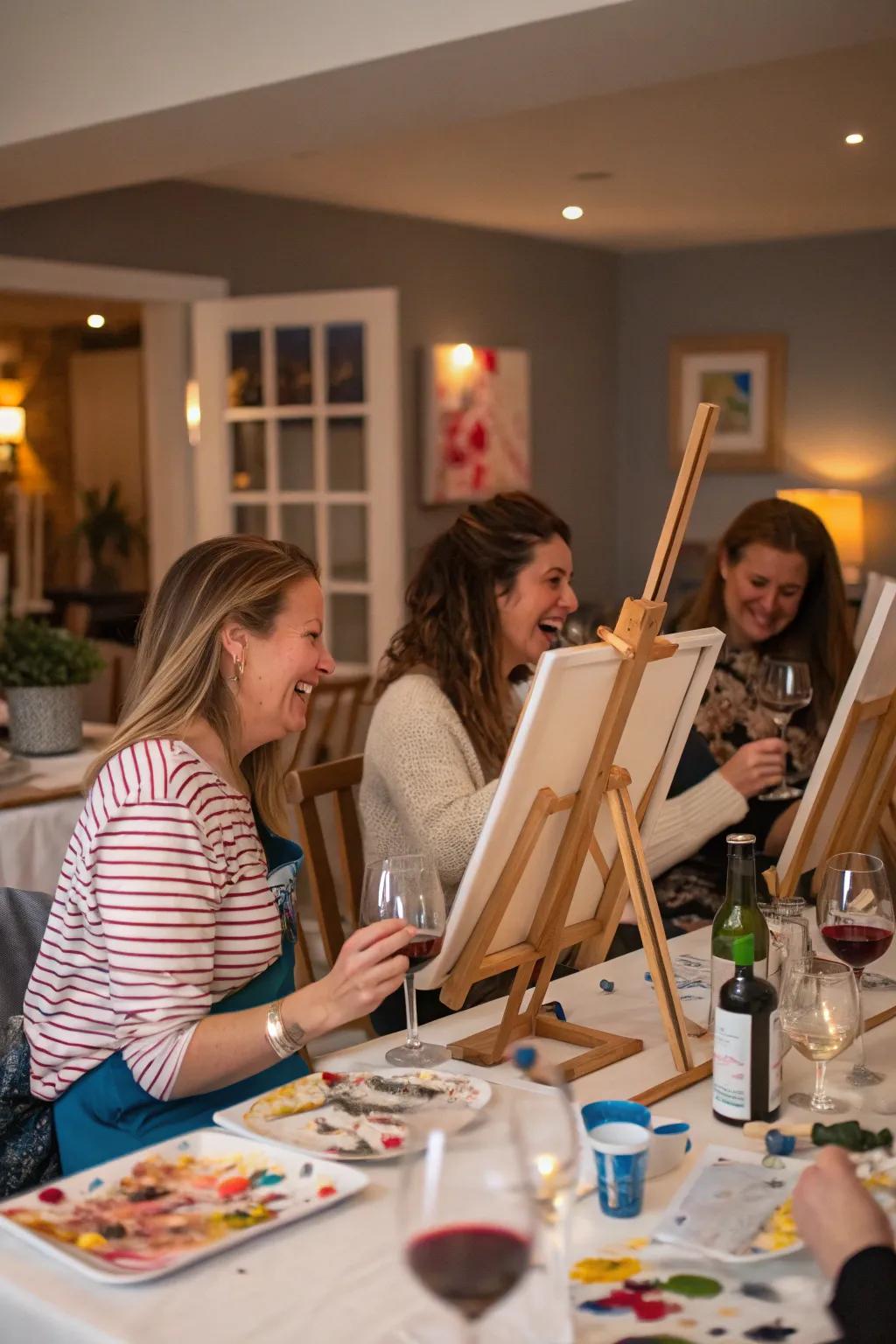 A creative and relaxing wine and painting night for Galentine's Day.